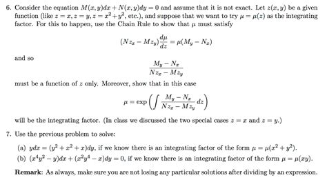 Consider The Equation M X Y Dx N X Y Dy 0 And