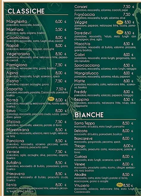 Menu Au Pizzeria A MODO MIO Pise