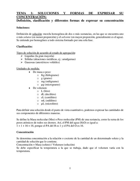 Material Teórico Soluciones Y Formas DE Expresar SU Concentración