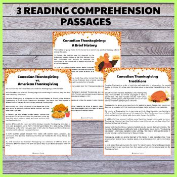 Canadian Thanksgiving Reading Comprehension Passages Multiple Choice