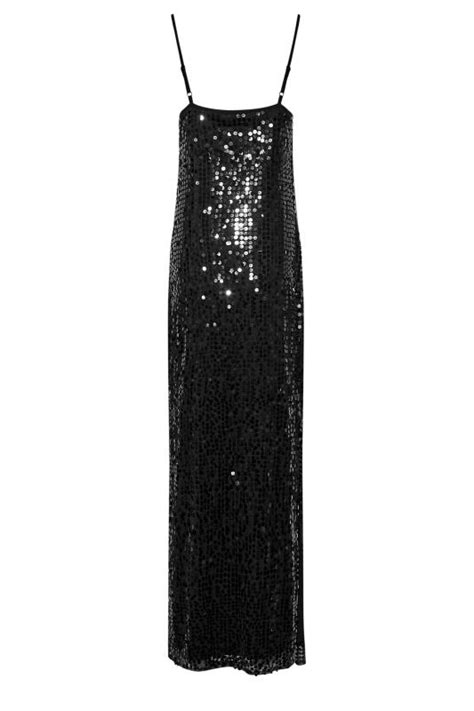 Lts Tall Womens Black Sequin Slip Maxi Dress Long Tall Sally