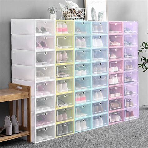 2020 Foldable Clear Shoes Storage Box Plastic Stackable Shoe Organizer