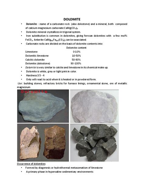 Doc Dolomites Occurence Classification Genesis And Dedolomitisation