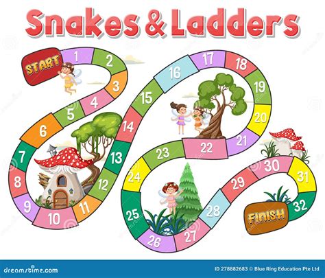 Snakes And Ladders Board Game Template Stock Vector Illustration Of