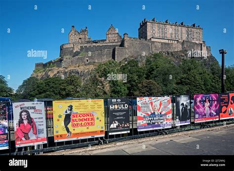 Fringe Posters On Railings In Castle Terrace With Edinburgh Castle In