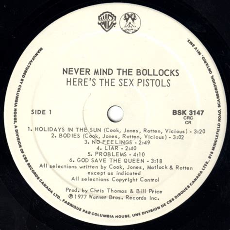 God Save The Sex Pistols Never Mind The Bollocks Canada Second Pressing Crc Variant