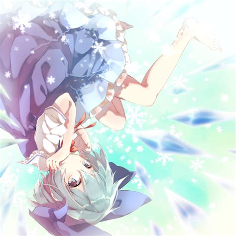 Safebooru 1girl Album Cover Bare Legs Barefoot Blue Dress Blue Eyes