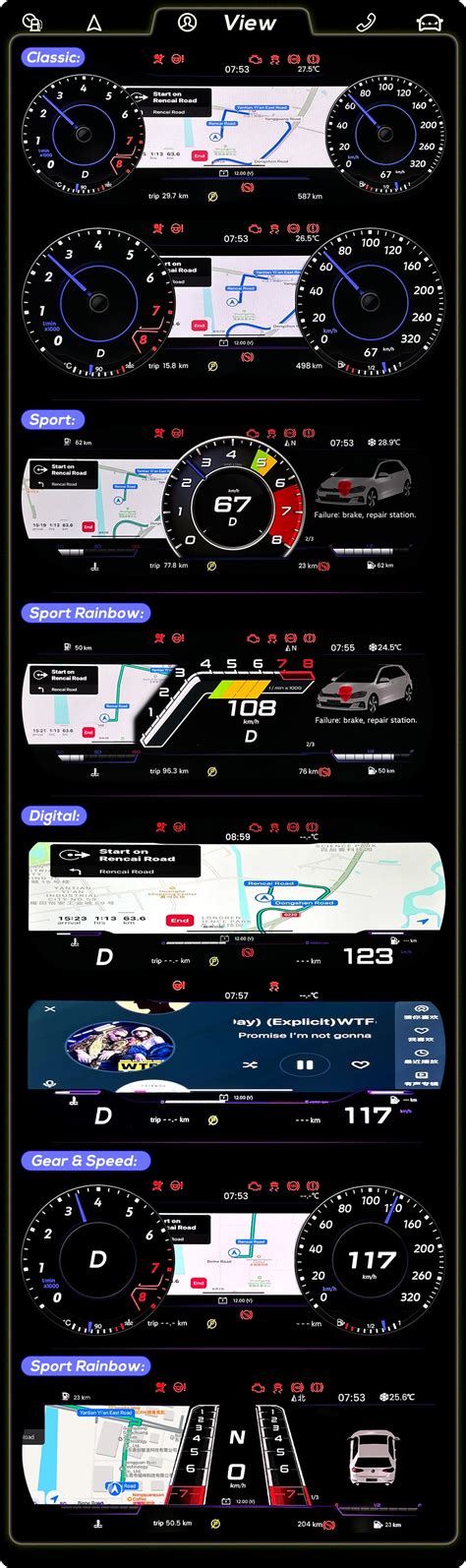 Car LCD Dashboard Panel Virtual Instrument Cluster Cockpit