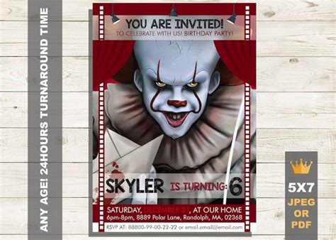 Pennywise Invitation Pennywise Birthday Invitations Etsy