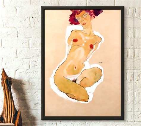 Egon Schiele Print Squatting Female Nude 1910 Fine Art Print Giclee