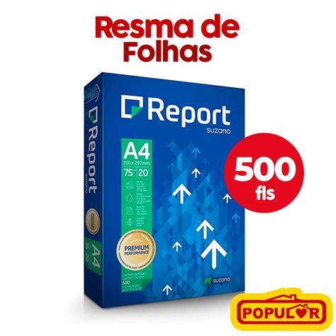 Papel Sulfite A4 Report 210 X 297 Mm 75g Branco Resma 500 Folhas