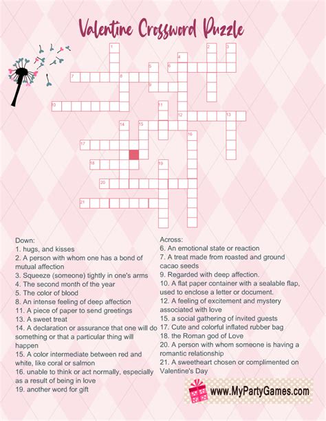 Free Printable Valentine S Day Crossword Puzzle