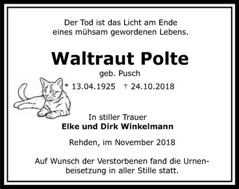 Traueranzeigen Von Waltraut Polte Trauer Kreiszeitung De