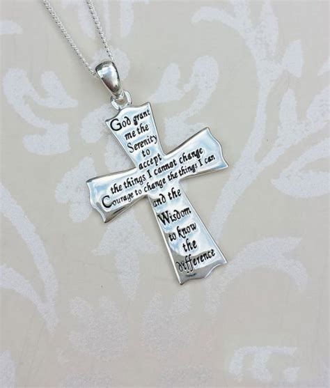 Personalised Sterling Silver Serenity Prayer Cross Pendant Necklace