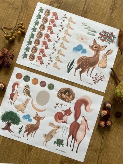 Printable Woodland Sticker Sheets Planner Stickers BUJO Etsy