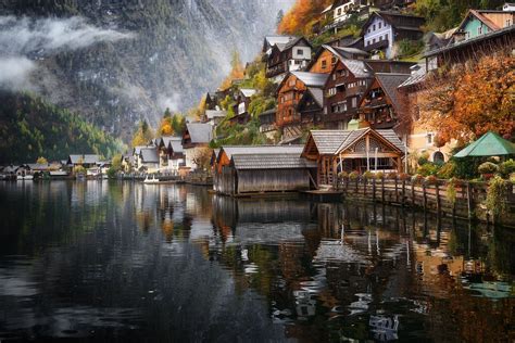 Hd Wallpaper Landscape Mountains Lake Water House Architecture