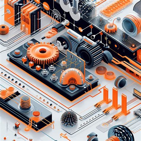 A Graphic Of A Mechanical Device With Orange And Black Colors Premium