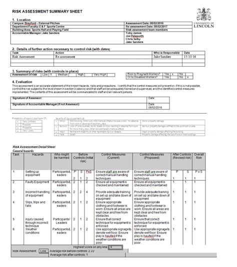 Risk Assessment Intramural Football Project