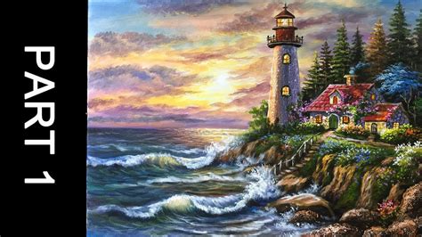 Paint A Lovely Lighthouse In Acrylic Part 1 Youtube