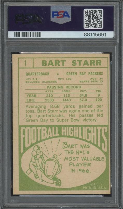 1968 Topps BART STARR 1 Packers HOF PSA 6 JA310 EBay