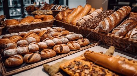 Premium Photo Baked Baguettes And Pies On Showcase In Bakery Shop