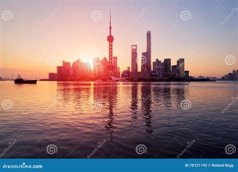 Shanghai Sunrise. stock photo. Image of locations, building - 70121742