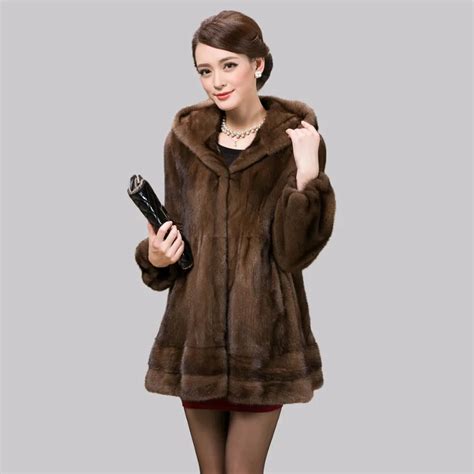 Cy 54160 Luxury Womens Long Full Pelt Real Mink Fur Coat With Big Fur Hood Womens Natural Mink