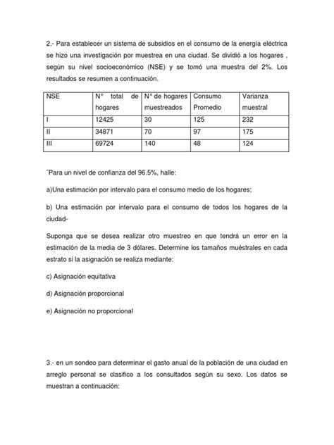 Ejercicios De Estadistica Pdf Muestreo Estadísticas Intervalo De Confianza