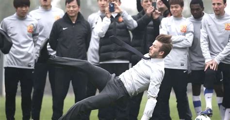 David Beckham Slip Pictures Of Goldenballs Falling While Taking A Free