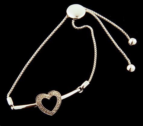 Diamond Bolo Heart Bracelet In Sterling Silver