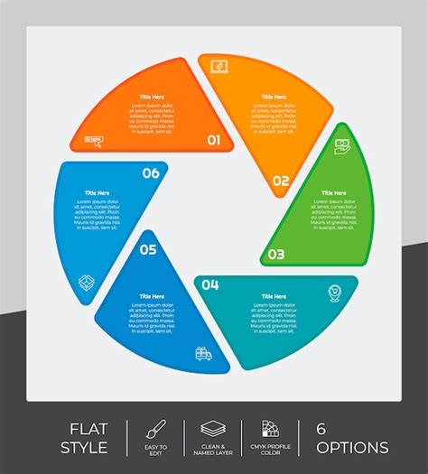 Design de vetor infográfico de círculo de processo plano 6 etapas