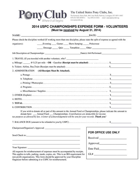 Fillable Online Ponyclub Uspc Championships Expense Form