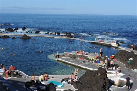 Natural Volcanic Lava Swimming Pools On A Sunny Day With Blue Sky And