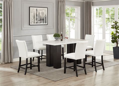 Finley White GENUINE MARBLE Counter Height Table 6 Chairs