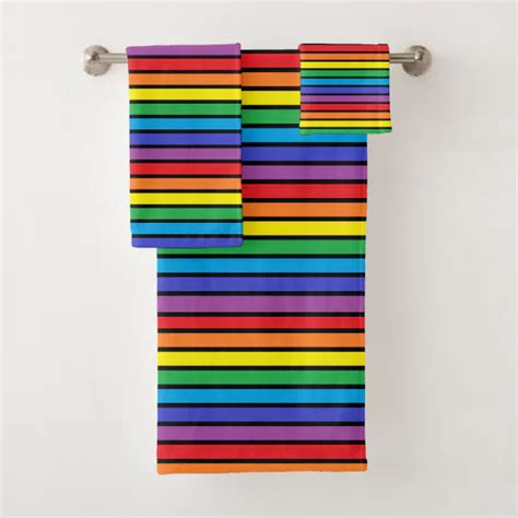 Black Outlined Rainbow Stripes Bath Towel Set Zazzle