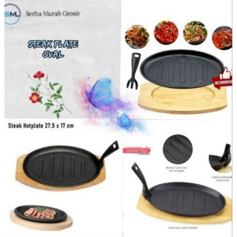 Jual Alat Panggang Hot Plate Oval Barbeque Besi Cor Steak Steak Plate