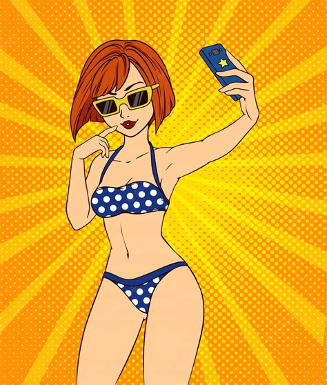 Femme De Bande Dessinée Sexy Prend Un Selfie Dans Un Style Pop Art