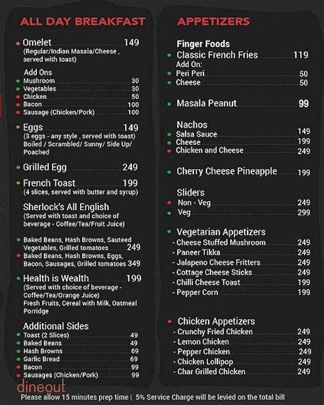 Menu Of Skydeck By Sherlocks Mg Road Bangalore Dineout