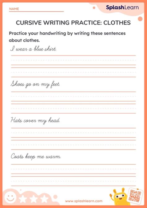 Cursive Writing Practice Clothes Printable Ela Worksheet