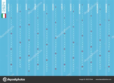 Calendário Vertical Uma Linha Para Ano 2024 Italiano Calendário