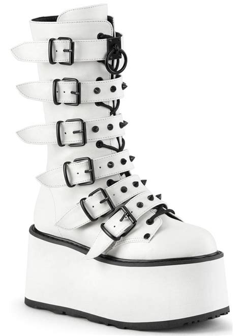 Demonia Damned 225 White Gothic Platform Boot Attitude Clothing