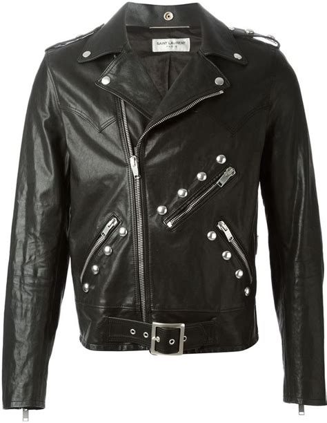 Veste Motard En Cuir Clous Noire Saint Laurent Farfetch