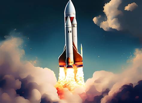 Premium Ai Image Digital Painting Of A Rocket Launching Into The Sky