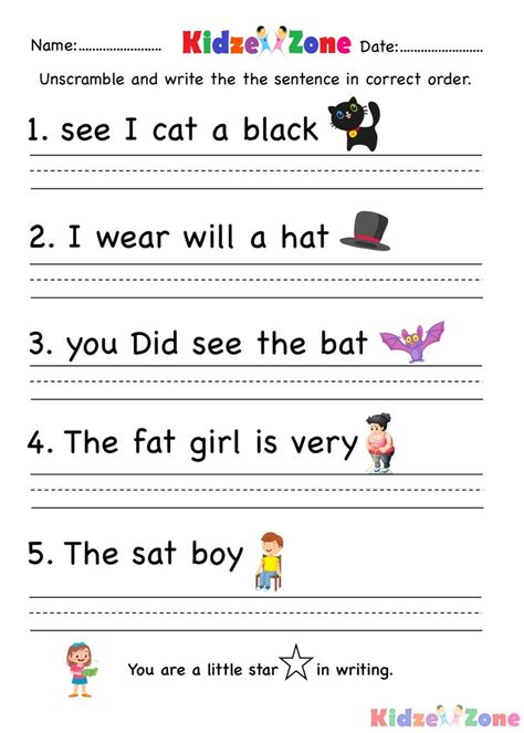 Writing Sentences Kindergarten Worksheets Printable Word Searches