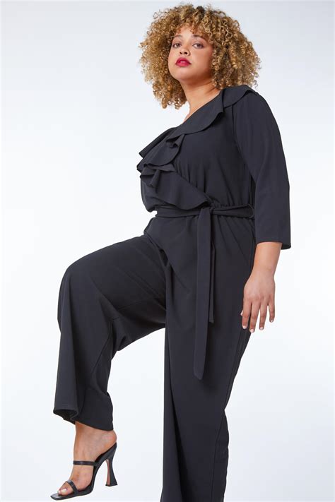 Curve Frill Detail Wrap Jumpsuit In Black Roman Originals Uk