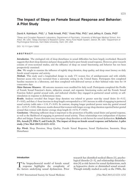 PDF The Impact Of Sleep On Female Sexual Response And Behavior A Pilot Study Sex And Sleep
