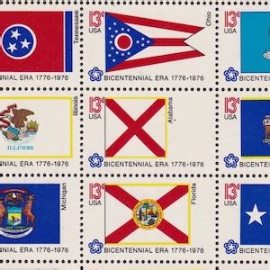 Bicentennial 1976 13 Cent State Flags Stamps Pane Of 50 1976 Unused US