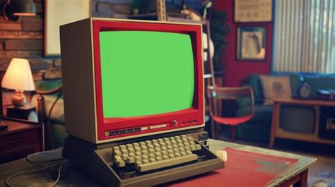 Vintage Computer with Chroma Key Green Screen | Premium AI-generated image