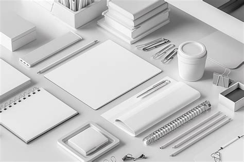 Premium Photo Minimalist Monochrome Stationery Set Mockup Created