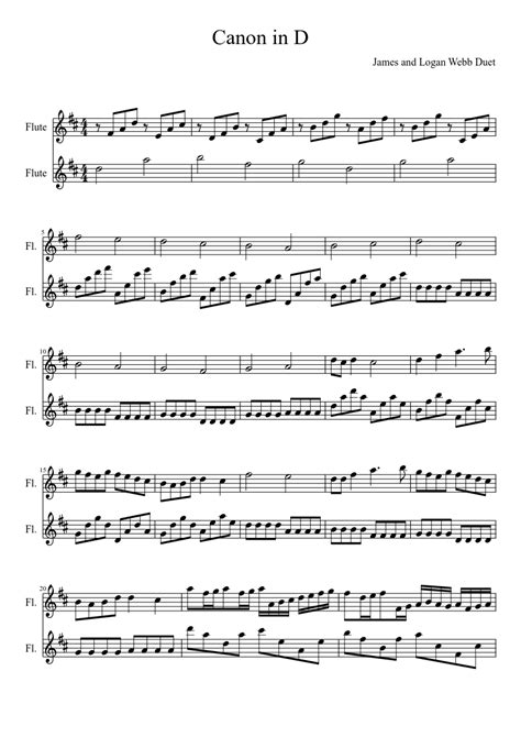 Canon In D Flute Duet Sheet Music For Flute Woodwind Duet